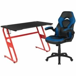 Budget 🧨 Bowery Hill 2 Piece Z-Frame Gaming Desk Set In Red And Blue 🧨