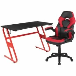 Top 10 👍 Bowery Hill 2 Piece Z-Frame Gaming Desk Set In Red And Black ❤️