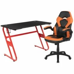 Best reviews of ❤️ Bowery Hill 2 Piece Z-Frame Gaming Desk Set In Red And Orange ✔️