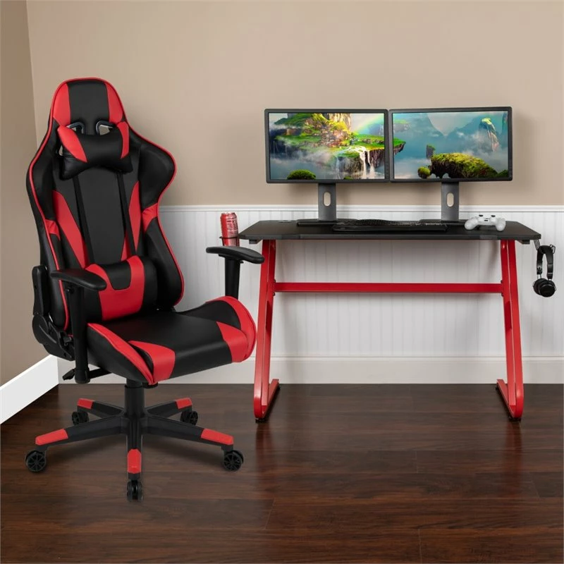 Cheapest 🥰 Bowery Hill Z-Frame Gaming Desk And Reclining Swivel Chair In Red 🛒 2 Cheapest 🥰 Bowery Hill Z-Frame Gaming Desk And Reclining Swivel Chair In Red 🛒 - Image 2