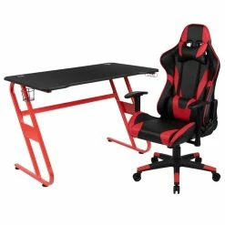 Cheapest 🥰 Bowery Hill Z-Frame Gaming Desk And Reclining Swivel Chair In Red 🛒