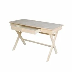 Coupon ⭐ Pemberly Row Solid Hardwood Cross Leg Desk Unfinished 👏 -Cheap Executive Store 2405252 4 L