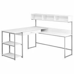 Promo ✨ Pemberly Row L Shaped Computer Desk In White And Silver 🔥