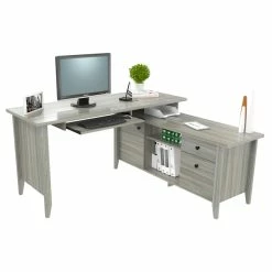 Buy 🎉 Pemberly Row L-Shaped Computer Writing Desk In Smoke Oak ✔️ -Cheap Executive Store 2405324 14 L