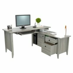 Buy 🎉 Pemberly Row L-Shaped Computer Writing Desk In Smoke Oak ✔️ -Cheap Executive Store 2405324 17 L