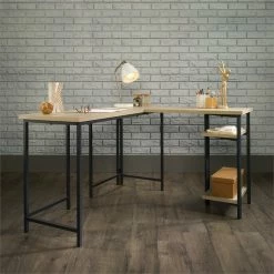 Best Pirce 😀 Pemberly Row Mid-Century Wood And Metal L-Shape Desk In Charter Oak ⭐ -Cheap Executive Store 2405331 2 L