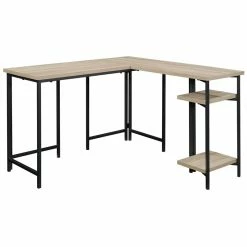 Best Pirce 😀 Pemberly Row Mid-Century Wood And Metal L-Shape Desk In Charter Oak ⭐