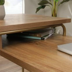 New 🛒 Pemberly Row Home Office Wood L-Shaped Desk In Sindoori Mango And Gold 🤩 -Cheap Executive Store 2405334 16 L