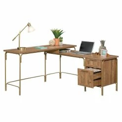 New 🛒 Pemberly Row Home Office Wood L-Shaped Desk In Sindoori Mango And Gold 🤩 -Cheap Executive Store 2405334 3 L
