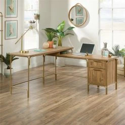 New 🛒 Pemberly Row Home Office Wood L-Shaped Desk In Sindoori Mango And Gold 🤩 -Cheap Executive Store 2405334 4 L