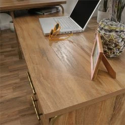 New 🛒 Pemberly Row Home Office Wood L-Shaped Desk In Sindoori Mango And Gold 🤩 -Cheap Executive Store 2405334 6 L