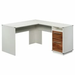 Flash Sale 🎉 Pemberly Row Engineered Wood L-Shaped Computer Desk In Pearl Oak/Blaze Acacia ✨