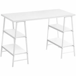 Buy ✨ Pemberly Row 3 Tier Wood Top Sawhorse Computer Desk In White 👍