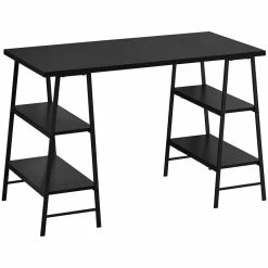 Best Sale 🧨 Pemberly Row 3 Tier Wood Top Sawhorse Computer Desk In Black ⌛