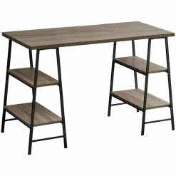 Budget 🛒 Pemberly Row 3 Tier Wood Top Sawhorse Computer Desk In Dark Taupe And Black 🎉