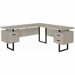 Budget 🧨 Pemberly Row Reversible Wooden L Shaped Corner Computer Desk In Taupe And Black ❤️