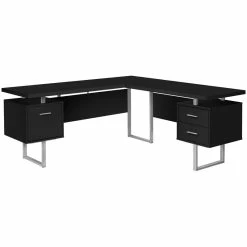 Discount 🥰 Pemberly Row Reversible Wooden L Shaped Corner Computer Desk In Black And Silver 😍