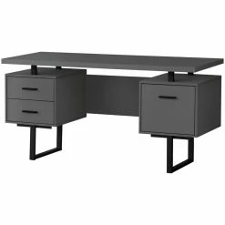 Best deal ⭐ Pemberly Row Revesible Wooden Floating Desktop Computer Desk In Gray And Black ✔️