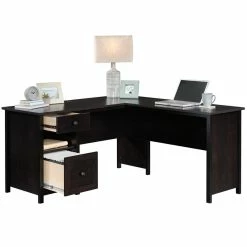 Promo 👍 Pemberly Row Wooden L Shaped Computer Desk In Estate Black ❤️ -Cheap Executive Store 2405375 12 L