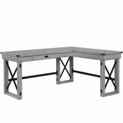 Coupon ⌛ Pemberly Row Wood L Desk With Lift Top In Rustic White ⭐ -Cheap Executive Store 2405377 4 L