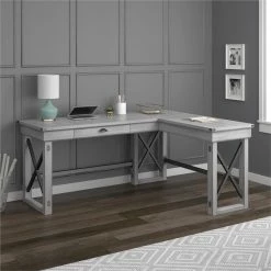 Coupon ⌛ Pemberly Row Wood L Desk With Lift Top In Rustic White ⭐ -Cheap Executive Store 2405377 5 L