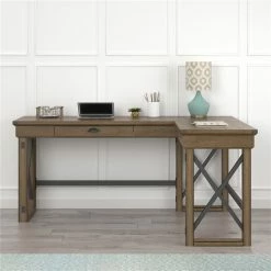 Best Sale 🛒 Pemberly Row Wood L Desk With Lift Top In Rustic Gray ⌛ -Cheap Executive Store 2405378 7 L