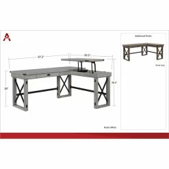 Best Sale 🛒 Pemberly Row Wood L Desk With Lift Top In Rustic Gray ⌛ -Cheap Executive Store 2405378 9 L