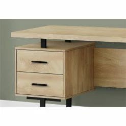 Budget 🎁 Pemberly Row 60" 3-drawer Riversible Wood Computer Desk In Natural/Black ✔️ -Cheap Executive Store 2405381 2 L