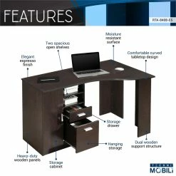 Promo 🔔 Scranton & Co Classic Engineered Wood Office Desk With Storage In Espresso 🎁 -Cheap Executive Store 2405443 3 L