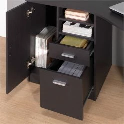 Promo 🔔 Scranton & Co Classic Engineered Wood Office Desk With Storage In Espresso 🎁 -Cheap Executive Store 2405443 5 L