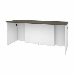 Best Sale ✨ Pemberly Row Traditional 71" Desk Shell In Walnut Gray And White 👏 -Cheap Executive Store 2426218 2 L