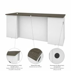 Best Sale ✨ Pemberly Row Traditional 71" Desk Shell In Walnut Gray And White 👏 -Cheap Executive Store 2426218 7 L