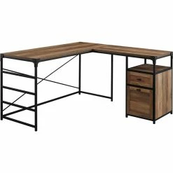 Brand new ⭐ Walker Edison Angle Iron L-Shaped Computer Desk With Storage In Rustic Oak 😀