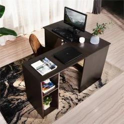 Wholesale ⌛ FurnitureR Babette 47.2" L-shaped Wood Computer Office Desk In Dark Espresso ⌛ -Cheap Executive Store 2440251 5 L