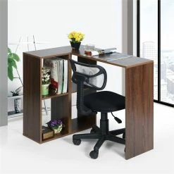 Top 10 🧨 FurnitureR Baillie 35.4" L-Shaped Wood Computer Desk With Shelves In Dark Walnut 👍 -Cheap Executive Store 2440252 5 L