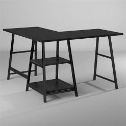 New 👍 FurnitureR Drogba L-Shaped Engineered Wood Corner Computer Desk In Black ❤️ -Cheap Executive Store 2445524 6 L