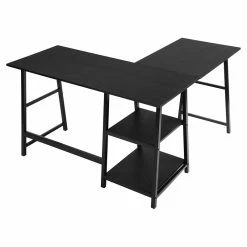 New ๐ FurnitureR Drogba L-Shaped Engineered Wood Corner Computer Desk In Black โค๏ธ