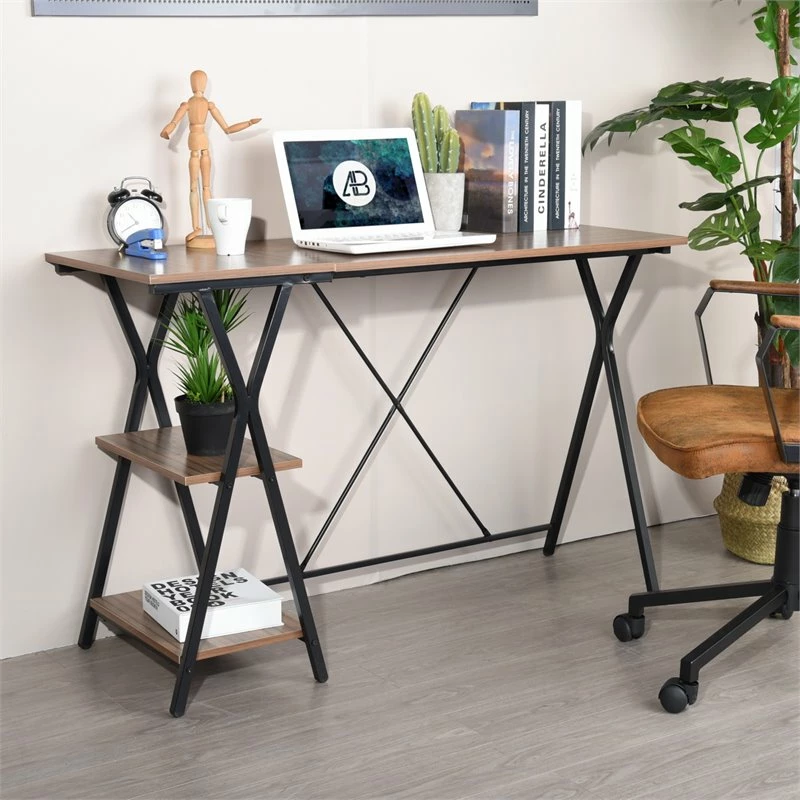 Best deal π FurnitureR Maddie Modern Engineered Wood Computer Desk With Shelves In Brown π₯° 2 Best deal π FurnitureR Maddie Modern Engineered Wood Computer Desk With Shelves In Brown π₯° - Image 2