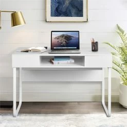 Flash Sale 🛒 FurnitureR Wire Engineered Wood Computer Desk With Cube Storage In White 😍 -Cheap Executive Store 2445532 5 L