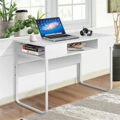 Flash Sale 🛒 FurnitureR Wire Engineered Wood Computer Desk With Cube Storage In White 😍 -Cheap Executive Store 2445532 6 L