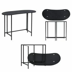 Best Sale 🎁 FurnitureR Geriude Oval Modern Engineered Wood Foldable Computer Table In Black 💯 -Cheap Executive Store 2445539 3 L