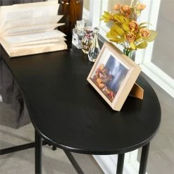 Best Sale 🎁 FurnitureR Geriude Oval Modern Engineered Wood Foldable Computer Table In Black 💯 -Cheap Executive Store 2445539 5 L