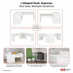 Deals ✨ Pemberly Row Transitional L-Shaped Computer Desk In White 🥰 -Cheap Executive Store 2452095 8 L