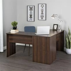 Flash Sale ⭐ Pemberly Row Transitional L-Shaped Computer Desk In Espresso 🔔 -Cheap Executive Store 2452096 2 L