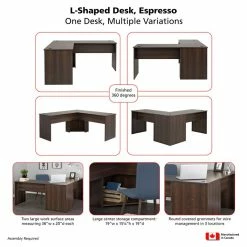 Flash Sale ⭐ Pemberly Row Transitional L-Shaped Computer Desk In Espresso 🔔 -Cheap Executive Store 2452096 8 L