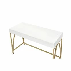 Brand new 🎁 Urbanpro Contemporary Desk In White High Gloss & Gold ❤️ -Cheap Executive Store 2452688 2 L