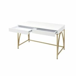 Brand new 🎁 Urbanpro Contemporary Desk In White High Gloss & Gold ❤️ -Cheap Executive Store 2452688 3 L