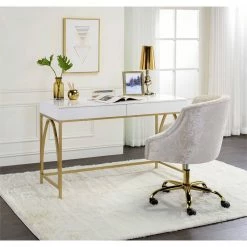 Brand new 🎁 Urbanpro Contemporary Desk In White High Gloss & Gold ❤️ -Cheap Executive Store 2452688 4 L