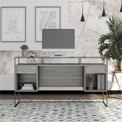 Budget 😉 Ameriwood Home Camley Desk With Glass Top In 2 Drawers And Storage In Gray Oak ✔️ -Cheap Executive Store 2462791 2 L