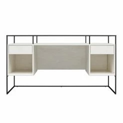 Best Sale 👍 Ameriwood Home Camley Desk With Glass Top In 2 Drawers And Storage In Plaster 🥰 -Cheap Executive Store 2462792 4 L